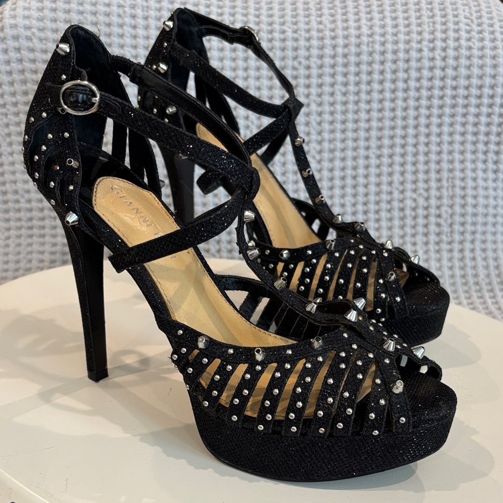 Gianni Bini Black Studded Strappy High Heels